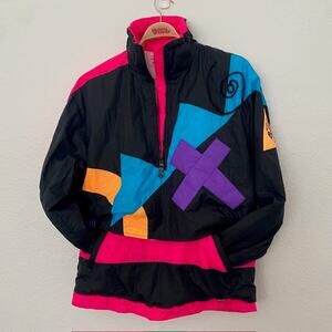 VINTAGE 1980s Obermeyer Ski Jacket‎ 1/2 Zip Padded Shoulders Pockets Women's 10